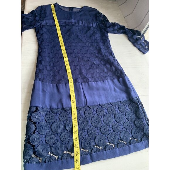 Diane Von Furstenberg Navy Sheer Polka Dot Lace Shift Dress Size 10 - Picture 6 of 11
